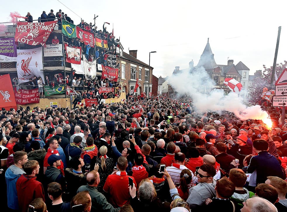 Liverpool fans greet their side ahead of the Europa League semi-final with Villarreal