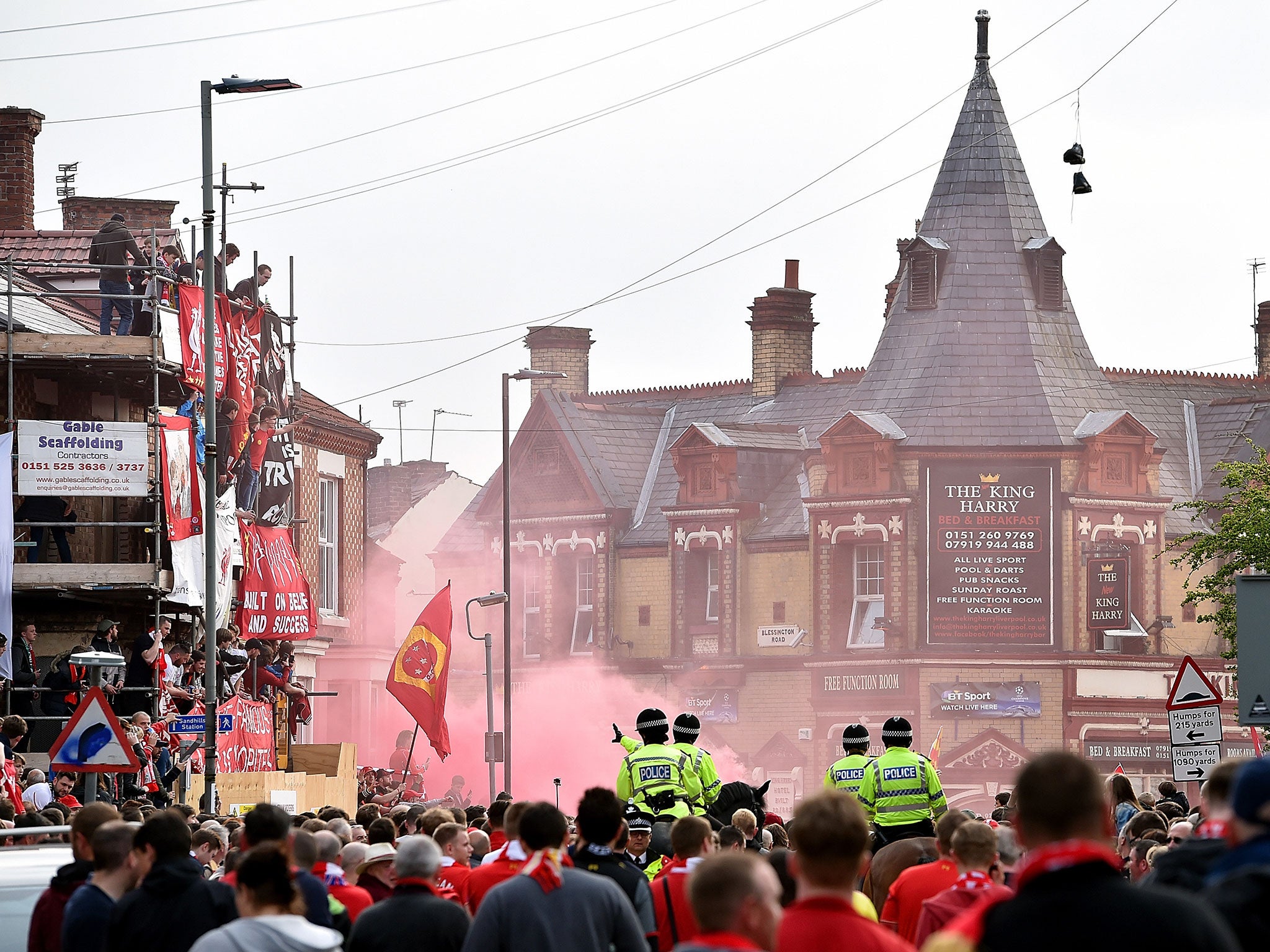 Liverpool fans greet their side ahead of the Europa League semi-final with Villarreal