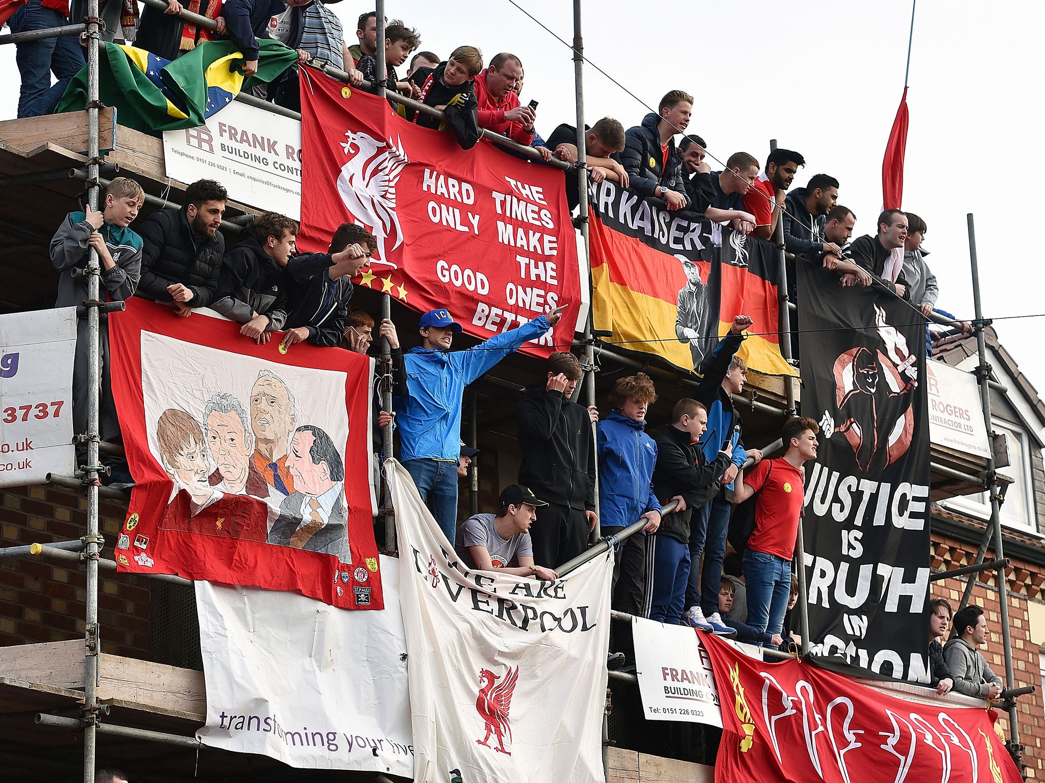 Liverpool fans greet their side ahead of the Europa League semi-final with Villarreal