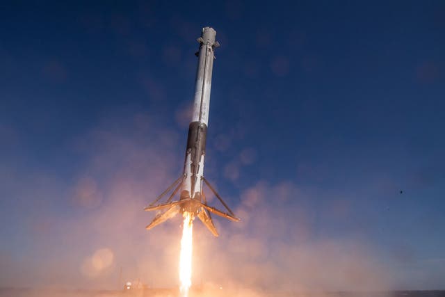 A Falcon 9 rocket touches down at sea in April's first successful landing