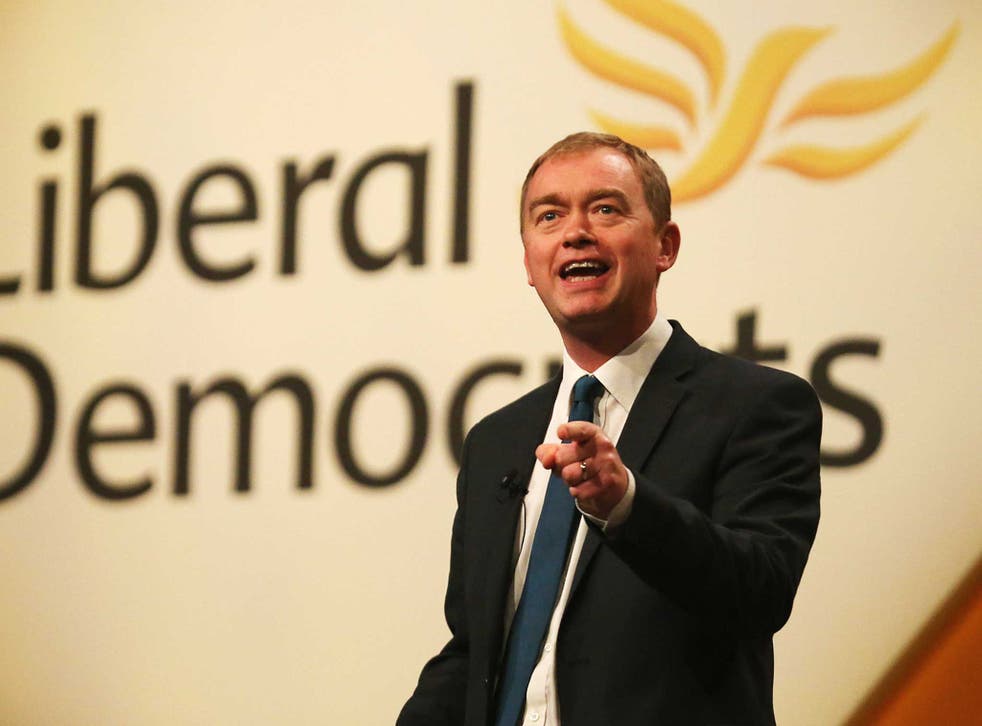 Liberal Democrat leader Tim Farron delivers his keynote speech to delgates during the Liberal Democrats spring conference at York Barbican