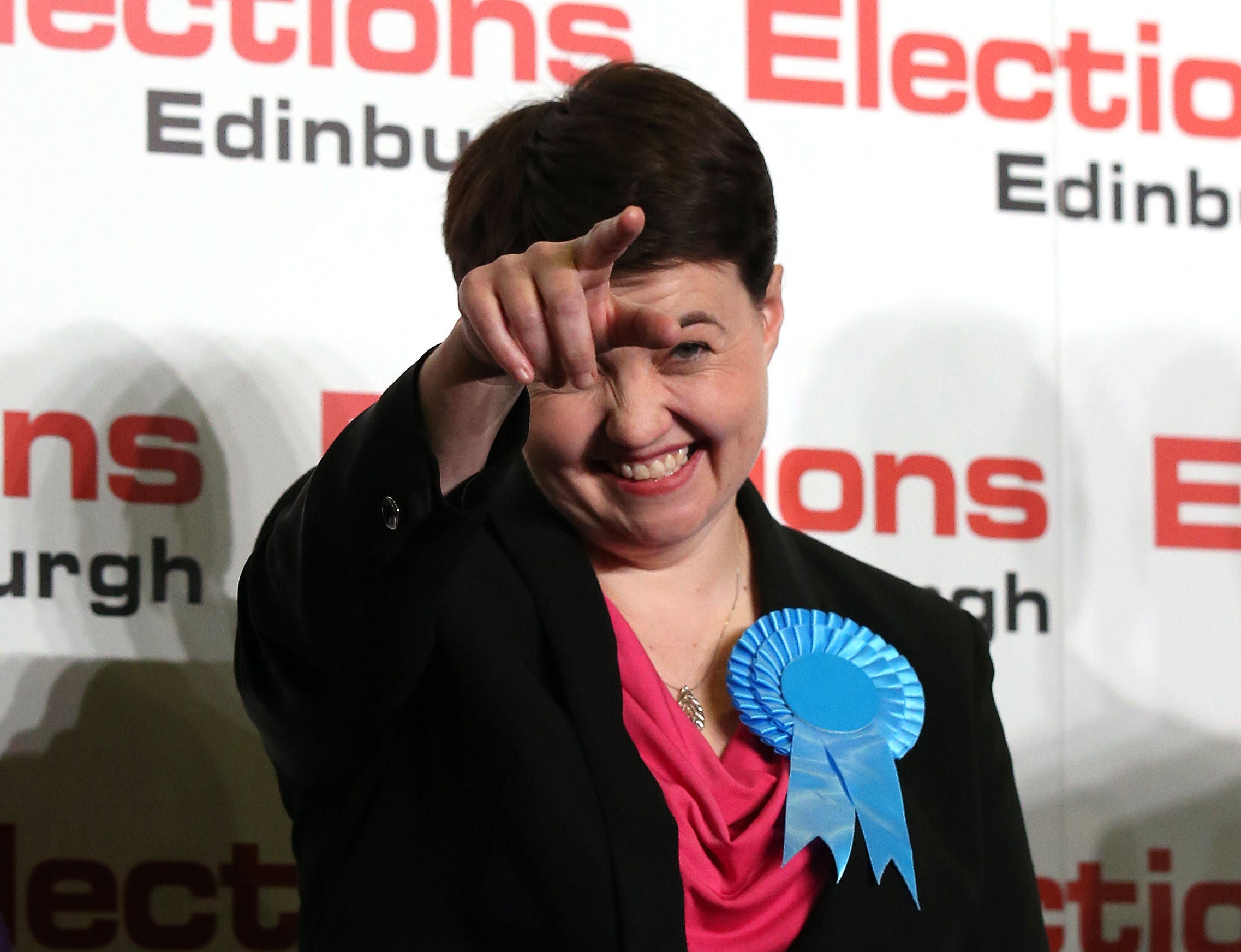 Scottish Conservative leader Ruth Davidson waves after winning the Edinburgh Central seat
