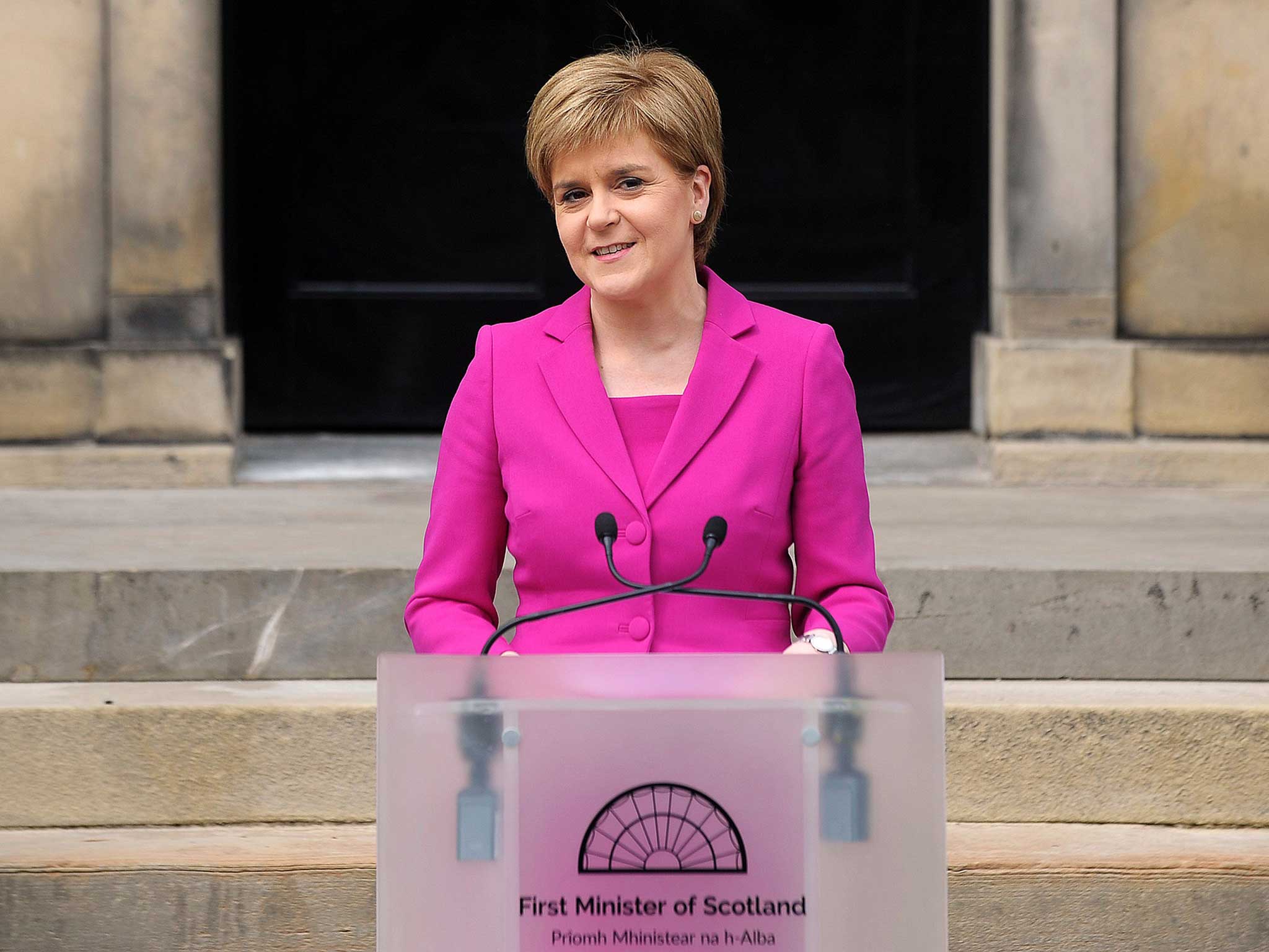 Scotland's First Minister and SNP leader Nicola Sturgeon addresses the media outside Bute House, the official residence of the Scottish First Minister, in Edinburgh. Scottish nationalists won a third term in power but lost their outright majority in one of a series of local and regional elections seen as a key test for Labour leader Jeremy Corbyn