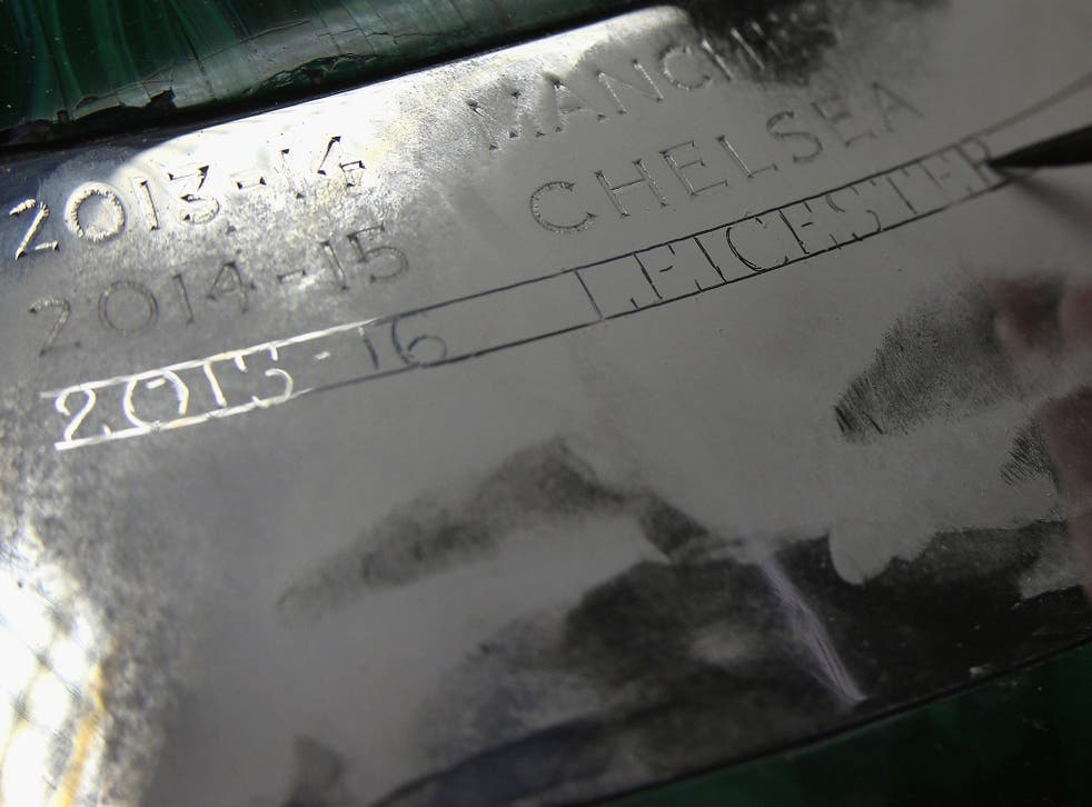 Leicester City is engraved on the Premier League trophy as the 2015/16 winners