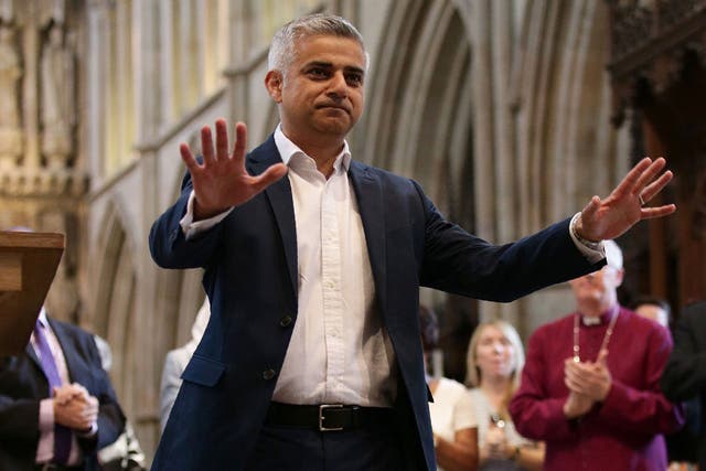 BSadiq Khan during his swearing-in ceremony at Southwark Cathedral in central London on May 7, 2016.