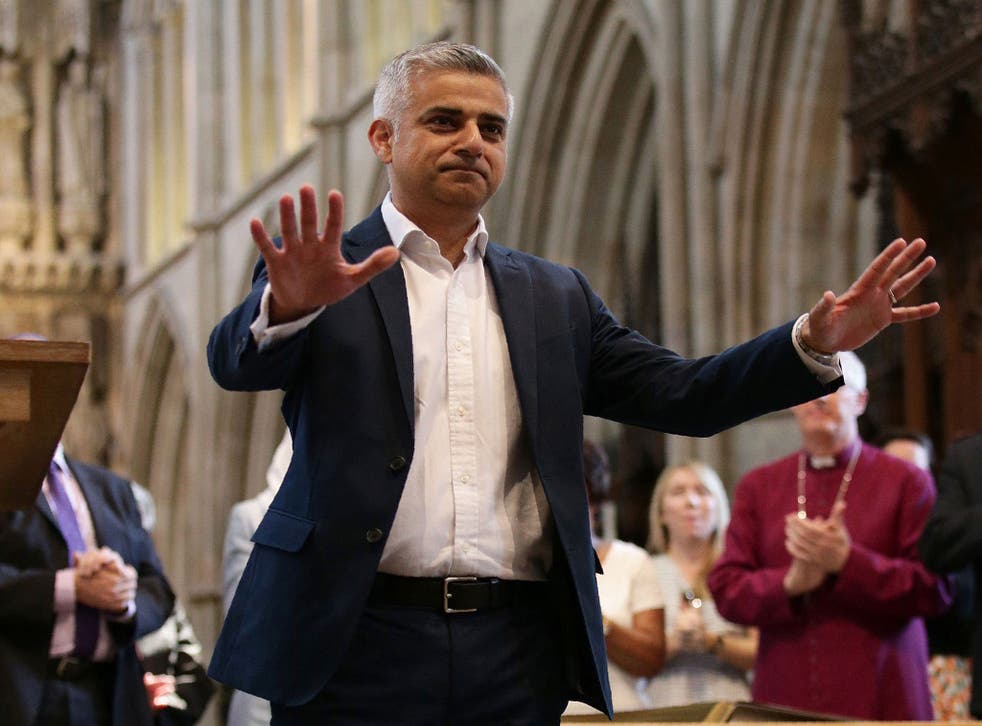 BSadiq Khan during his swearing-in ceremony at Southwark Cathedral in central London on May 7, 2016.