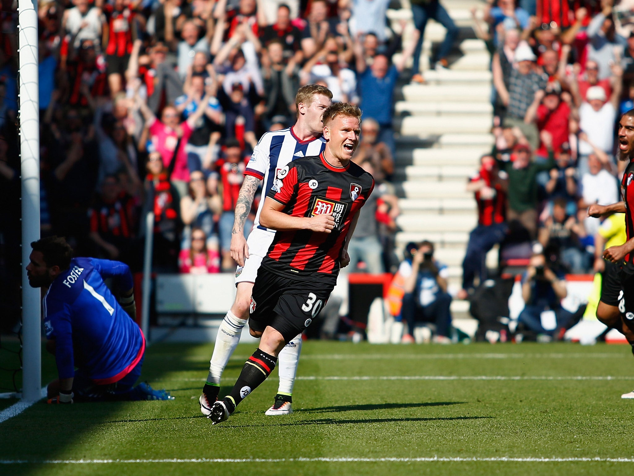 Matt Ritchie celebrates after equalising for Bournemouth against West Brom