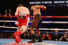Amir Khan knocked out by Saul 'Canelo' Alvarez in stunning sixth-round loss- in pictures