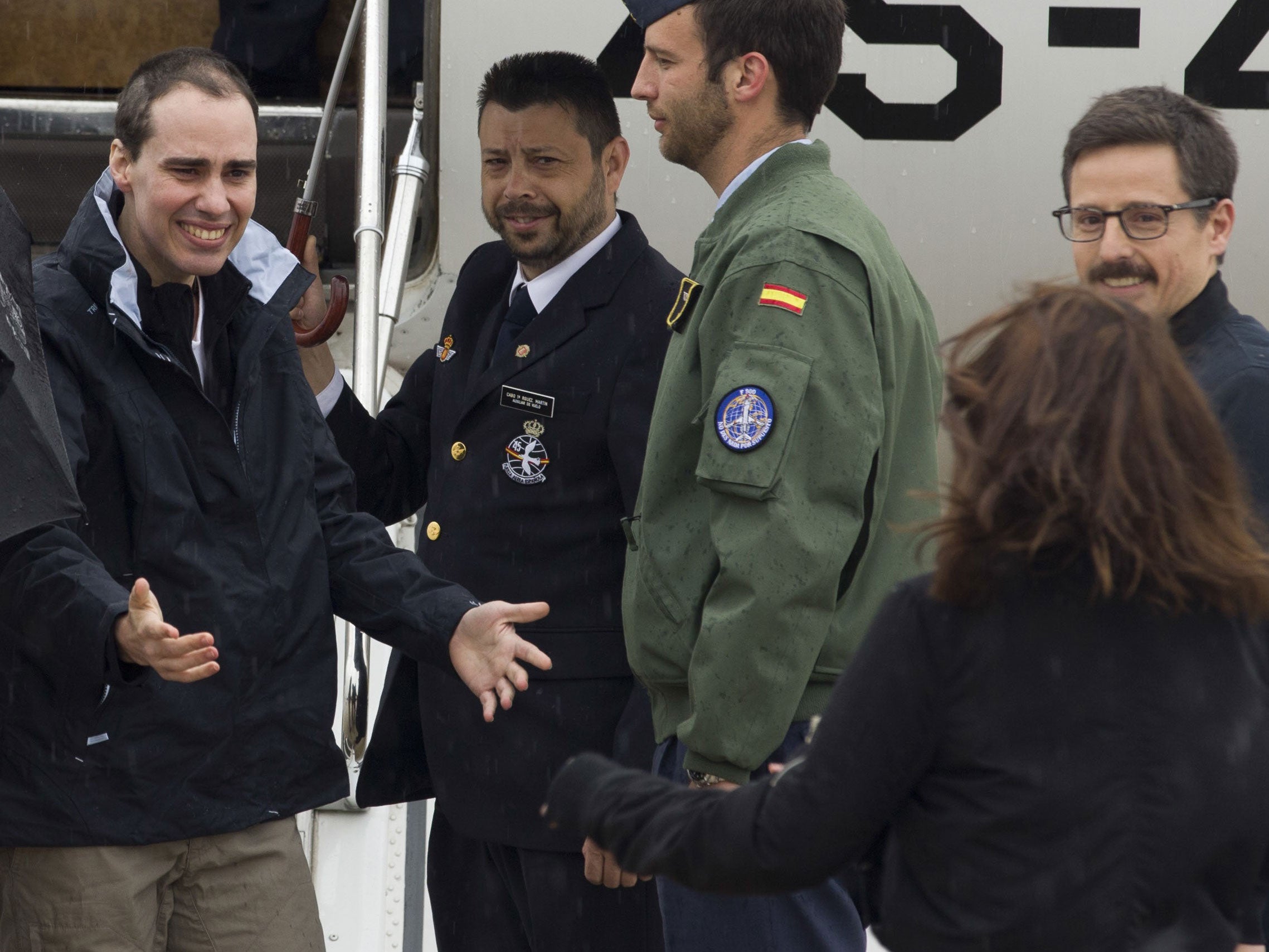 Spanish journalist Antonio Pampliega, arrives at the Torrejon military airbase in Madrid