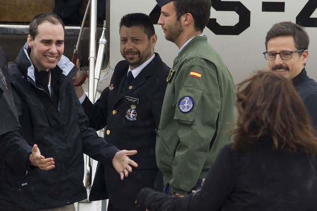 Spanish journalist Antonio Pampliega, arrives at the Torrejon military airbase in Madrid