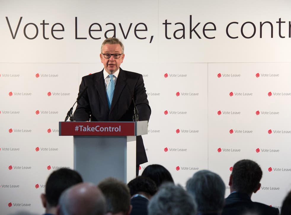 Mr Gove speaks at Vote Leave HQ at Westminister tower during first week of official campaign for EU referendum vote