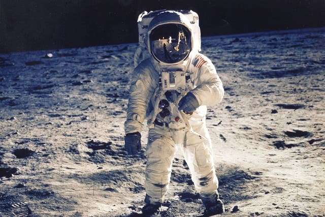 Buzz Aldrin walks on the Moon in 1969