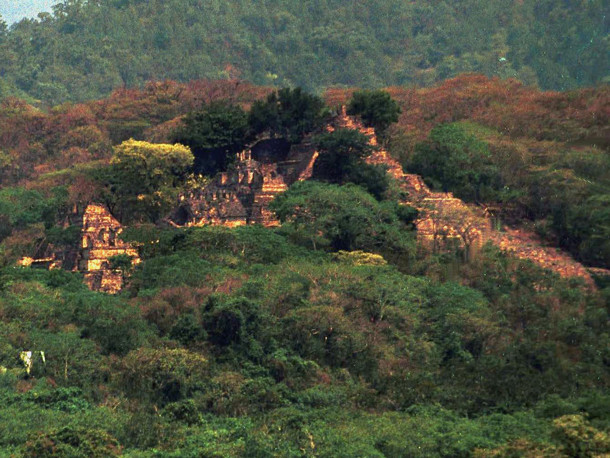 View of the ancient 'Valley of the Warriors' in Chiapas, Southern Mexico, which has recently been shown to be the largest pyramidal acropolis in Mesoamerica