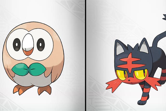 The starters from Pokemon Sun and Moon - Rowlet (L), Litten (C) and Popplio