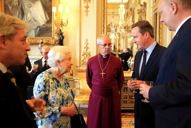 David Cameron (second right) in conversation with (from left) Commons Speaker John Bercow, the Queen, the Archbishop of Canterbury and Chris Grayling