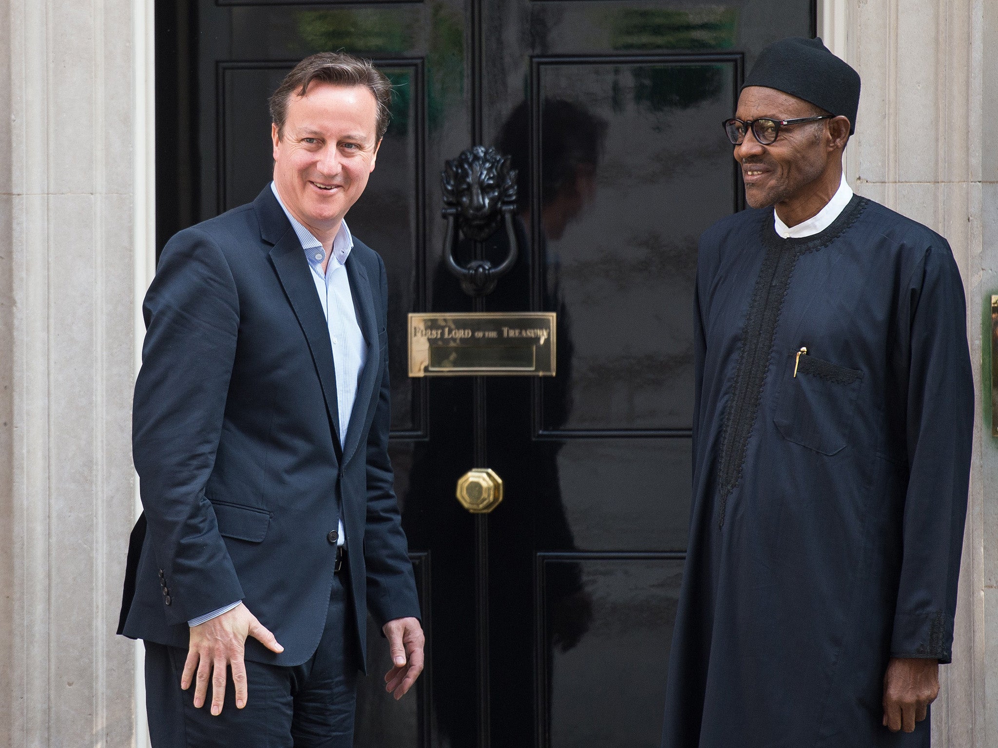 David Cameron with Muhammadu Buhari during a visit to the UK before his inauguration in 2015