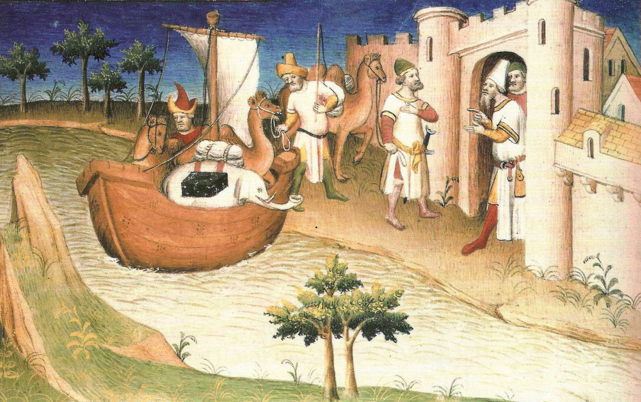 A miniature from 'Il Milione' (The Travels of Marco Polo)