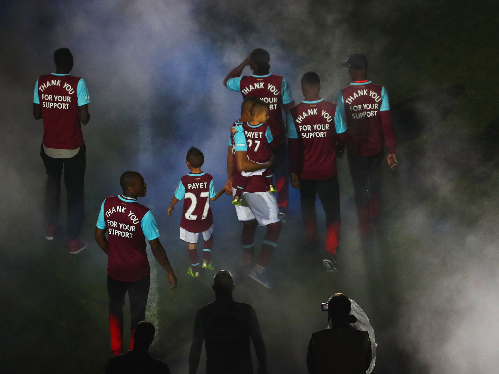 A view of the farewell ceremony at the Boleyn Ground as the current squad entered the pitch
