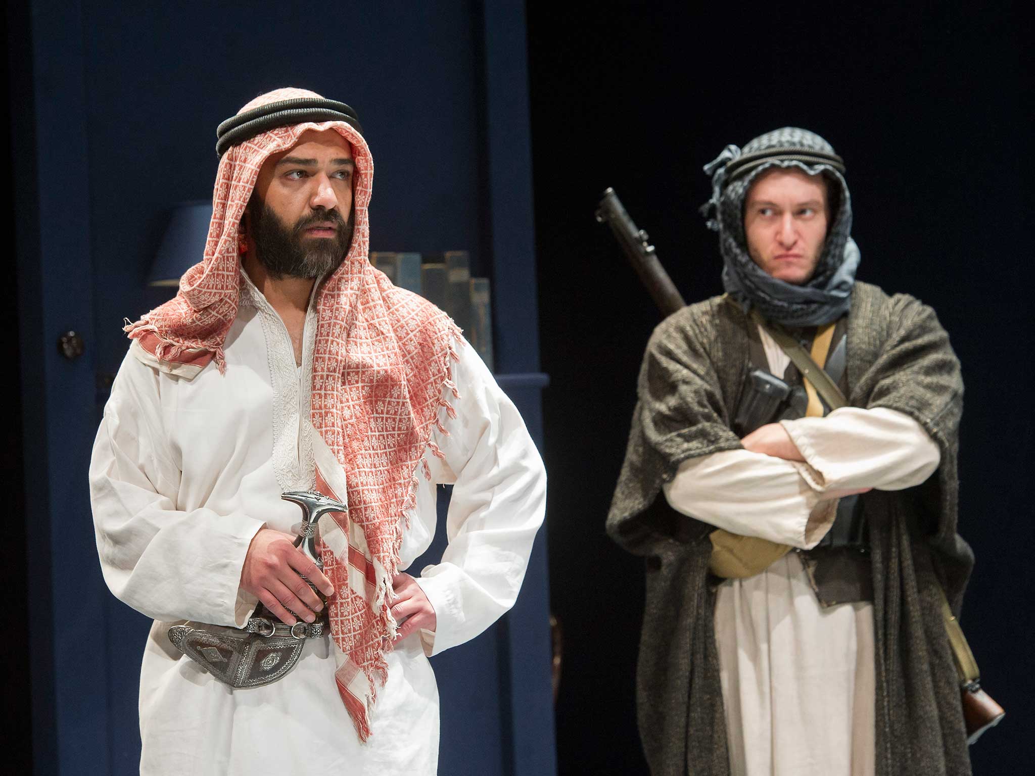 Jack Laskey (left) as Lawrence and Khalid Laith as Prince Feisal in Howard Brenton’s production