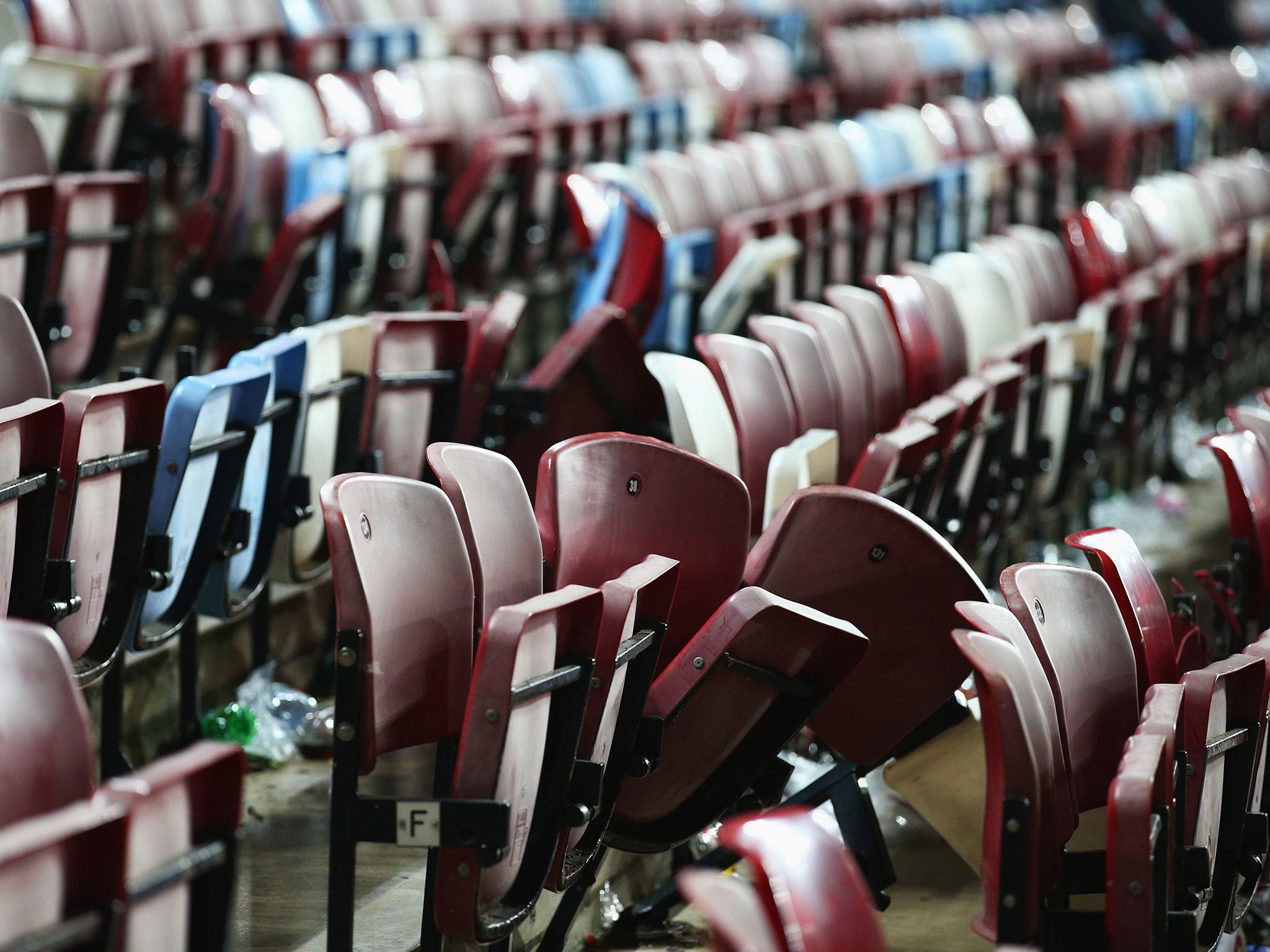 Mangled seats at the Boleyn Ground