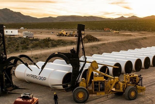 Hyperloop One tubes sit in the desert, awaiting assembly