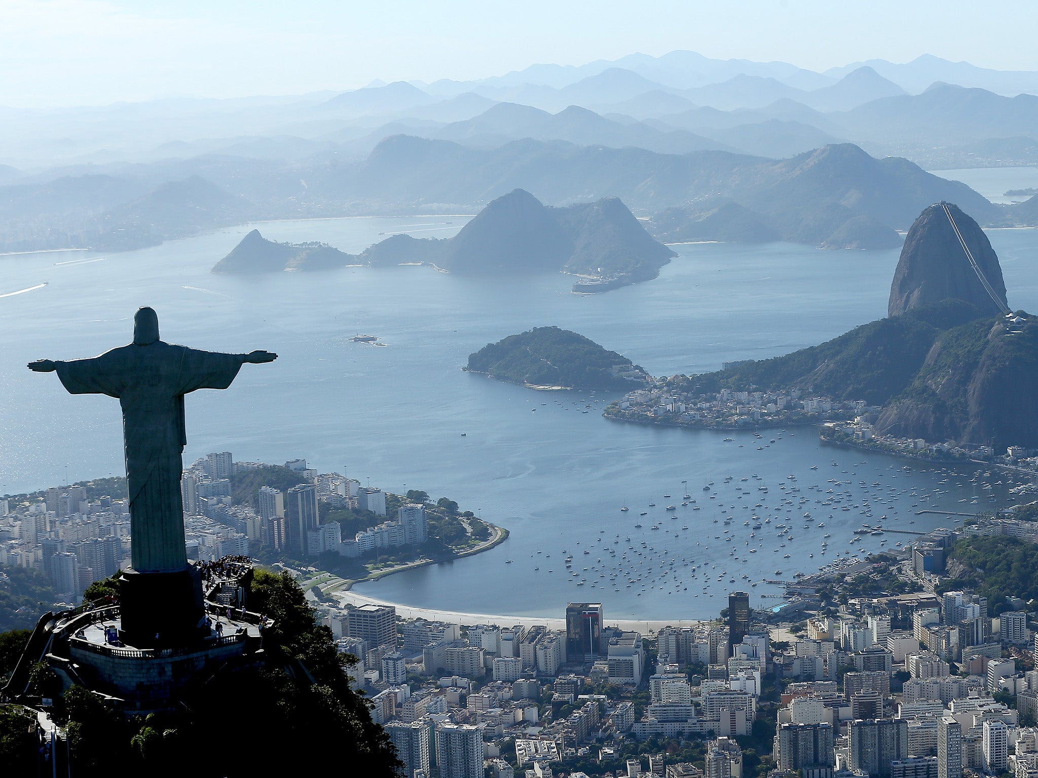Aerial view of Christ the Redeemer, over Rio de Janeiro