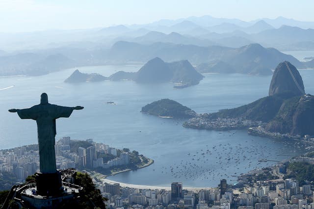 Aerial view of Christ the Redeemer, over Rio de Janeiro