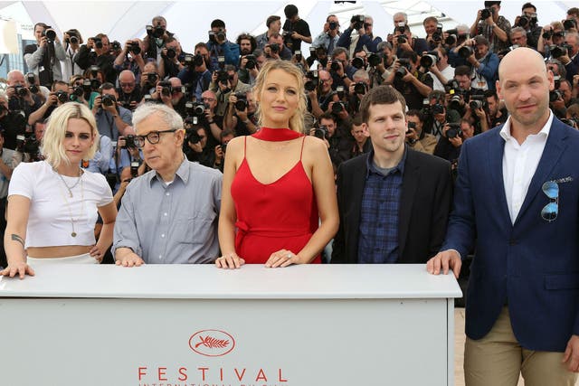 Kristen Stewart, Woody Allen, Blake Lively, Jesse Eisenberg and Corey Stoll promoting Cafe Society at the Cannes film festival