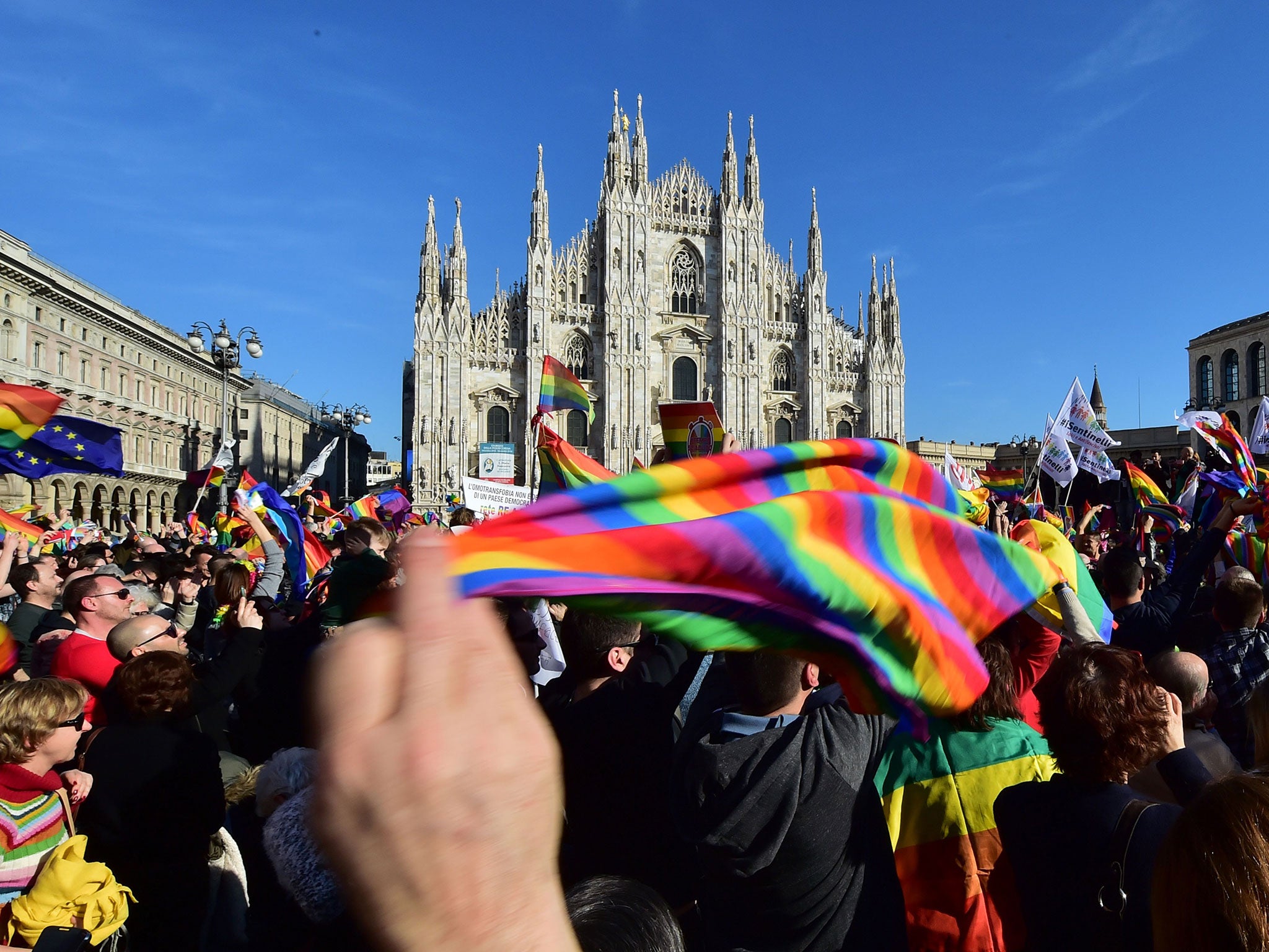 Supporters of the bill 'Cirinna' demonstrate ahead of the vote to allow gay civil unions