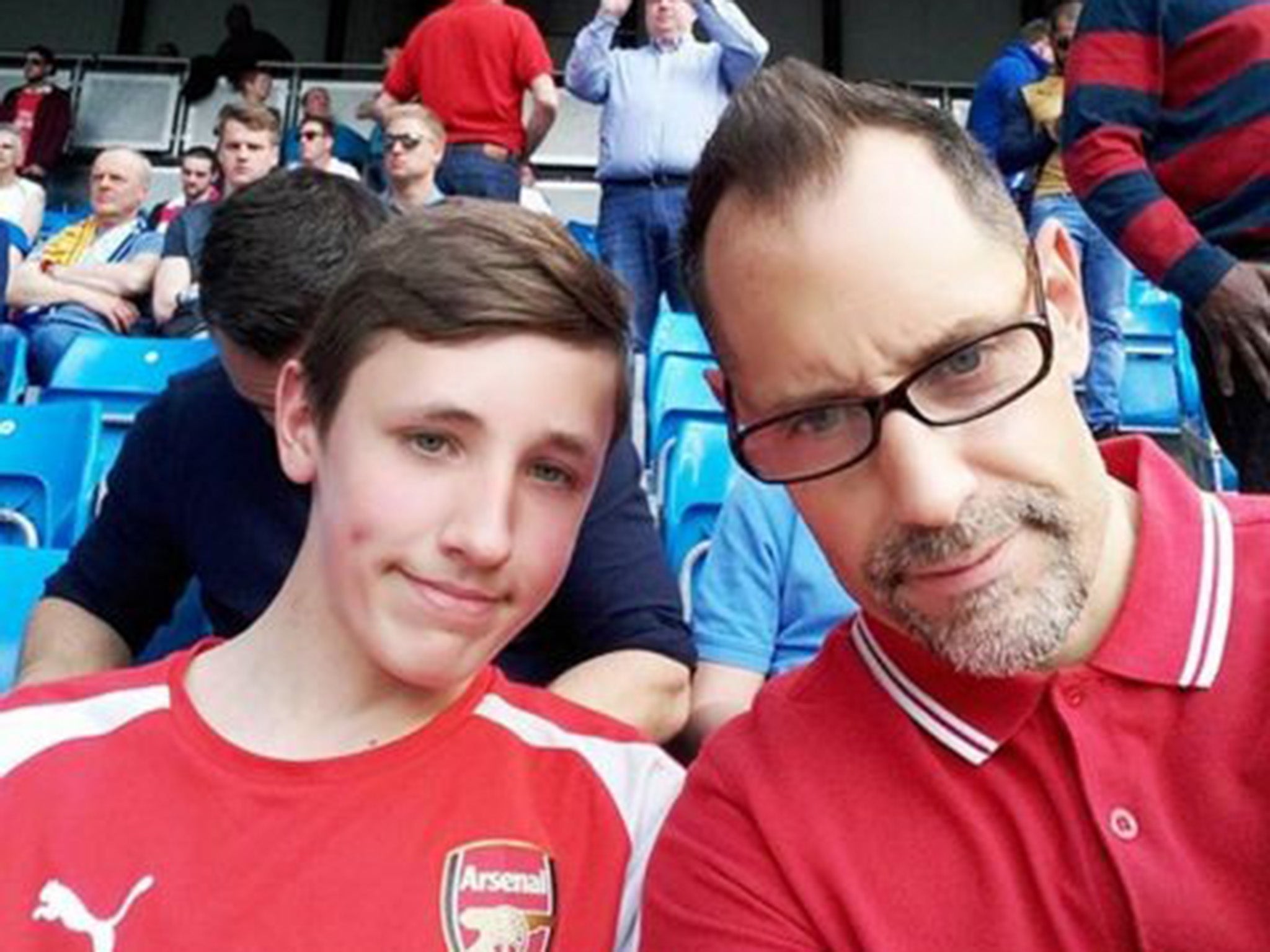 Emerson with his father Richard at the Eithad Stadium in Manchester