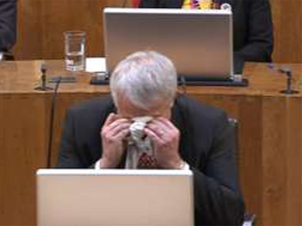 &#13;
Carwyn Jones reacts as his reappointment was blocked at the Welsh Assembly &#13;
