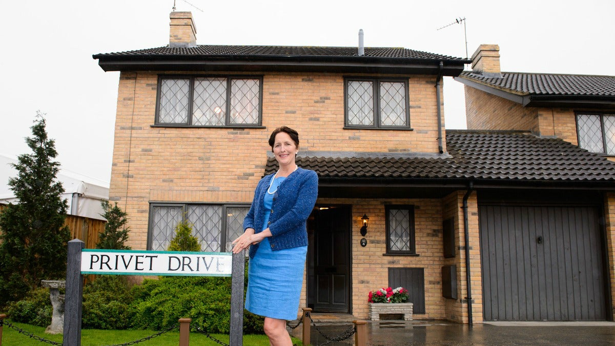 Fiona Shaw, who plays Aunt Petunia in the Harry Potter films, stands outside of Number Four Privet Drive