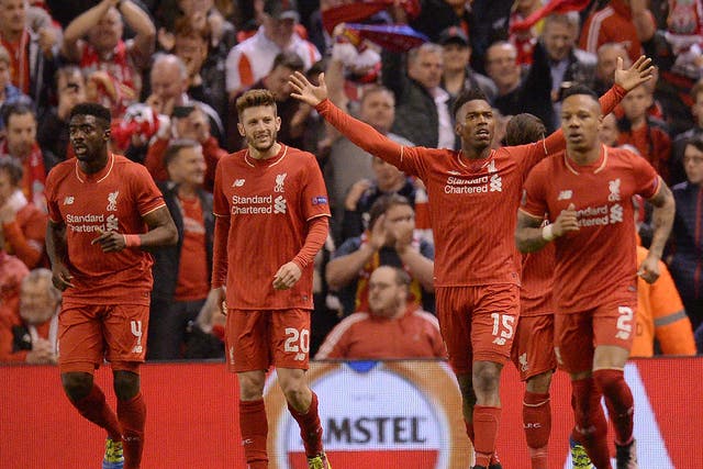 Liverpool celebrate on their way to reaching the Europa League final