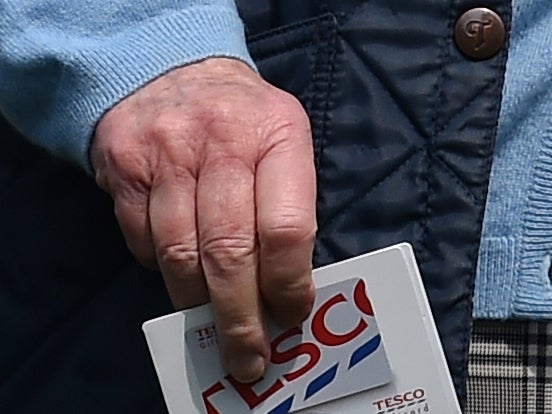 A close-up of the red and blue voucher