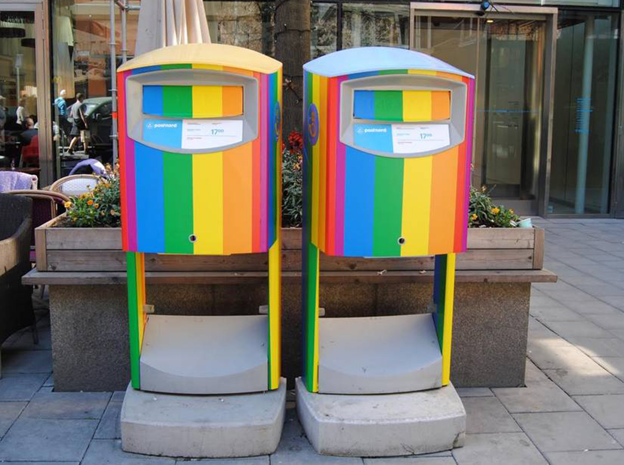 The traditional yellow and blue will be replaced with these rainbow postboxes in seven locations