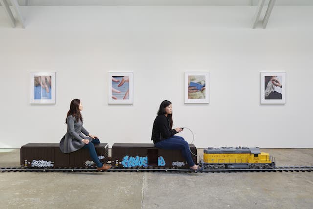 Josephine Pryde's installation allowed visitors to ride around her exhibition on a model train