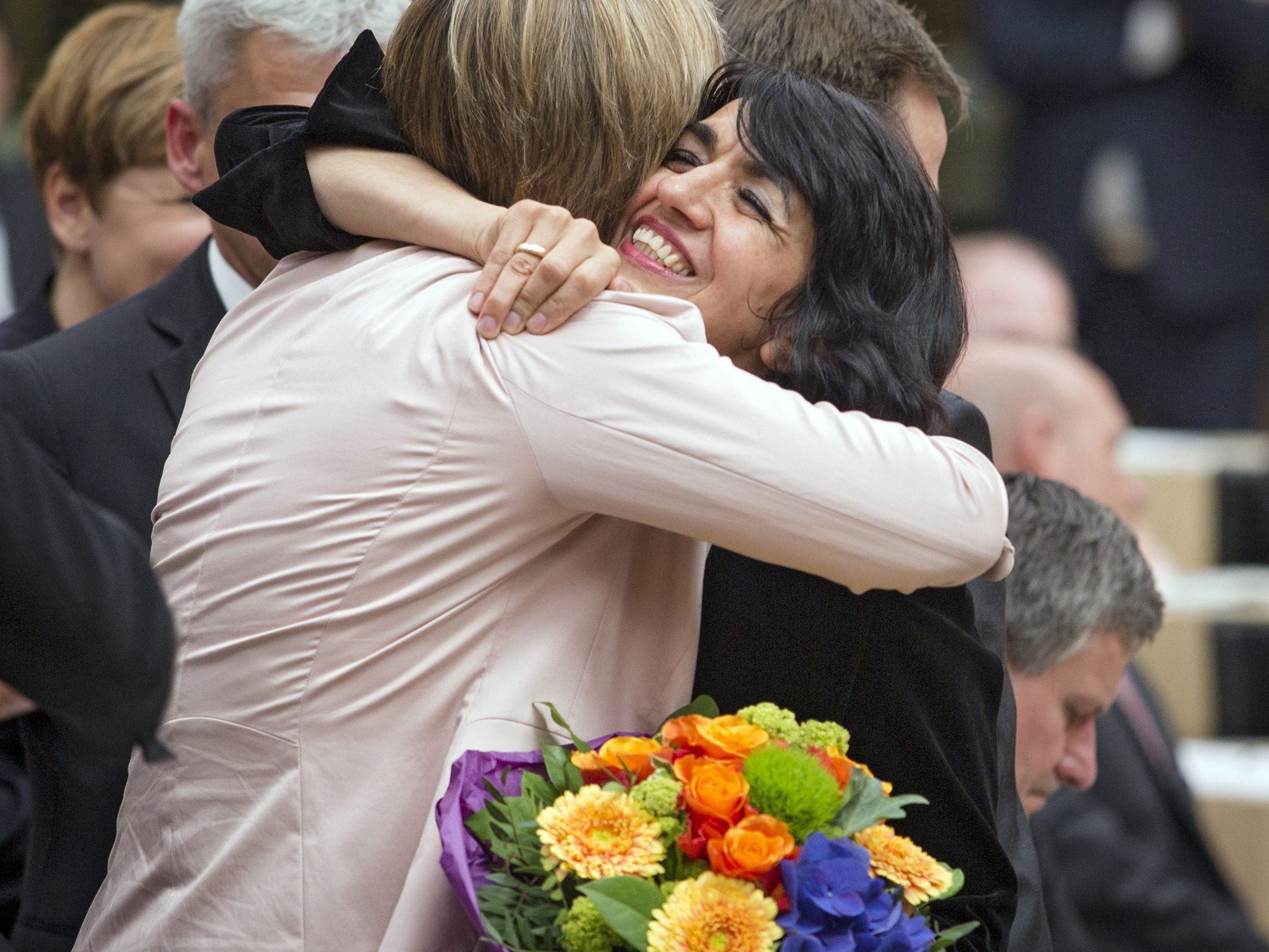 Muhterem Aras is congratulated on being elected president of the Baden-Wuerttemberg state parliament on 11 May 2016.