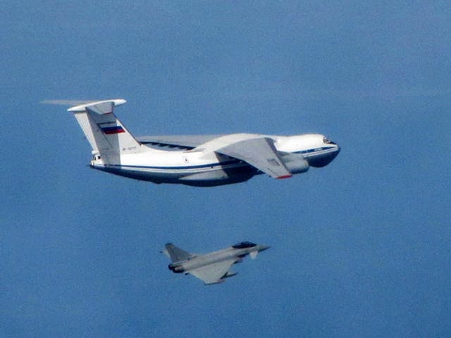An RAF Typhoon intercepting the Russian military aircraft over the Baltic