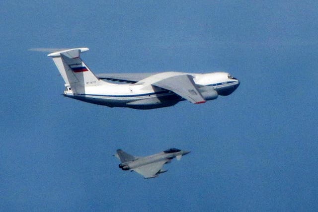 An RAF Typhoon intercepting the Russian military aircraft over the Baltic