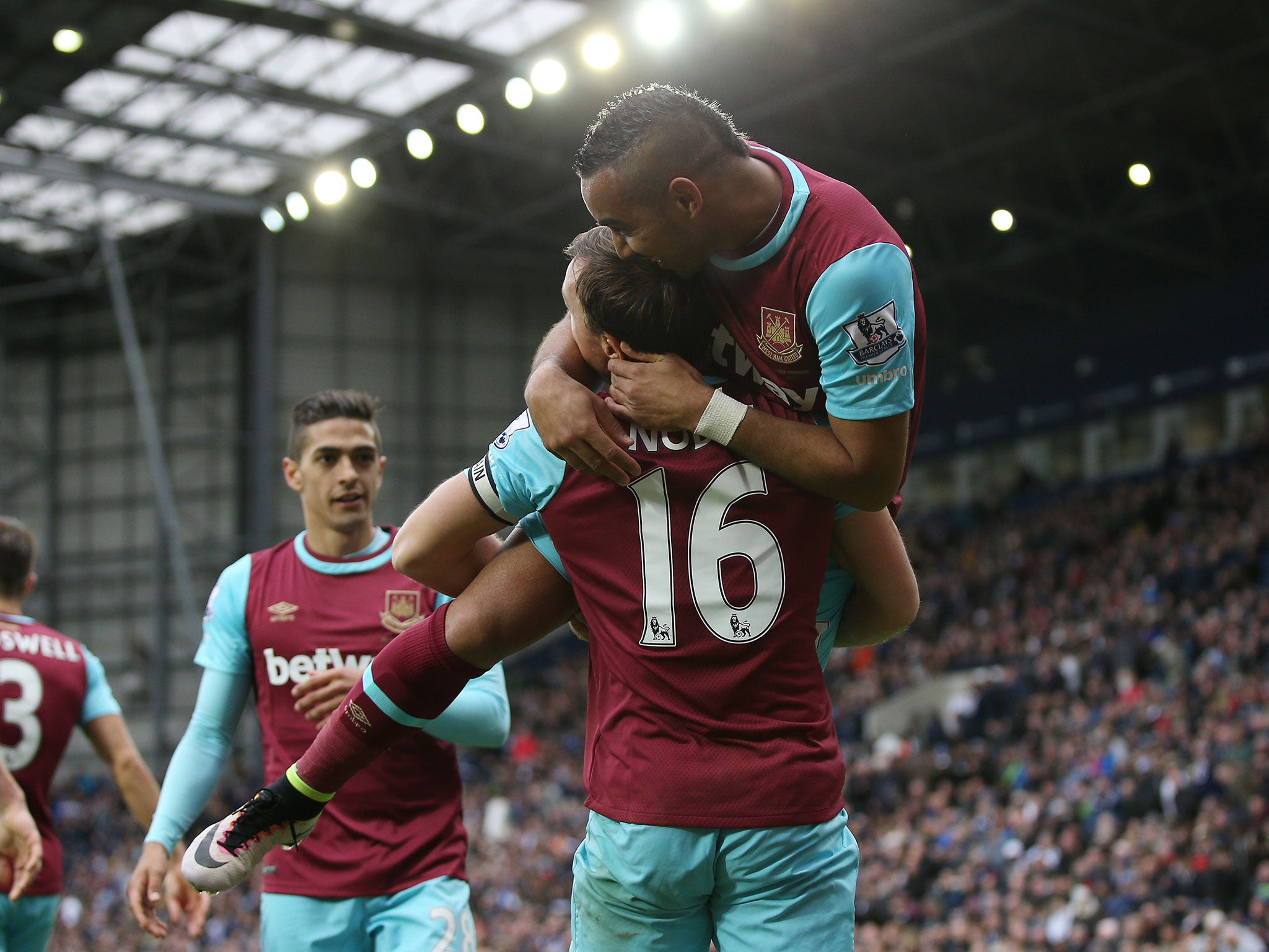 West Ham pair Mark Noble and Dimitri Payet celebrate