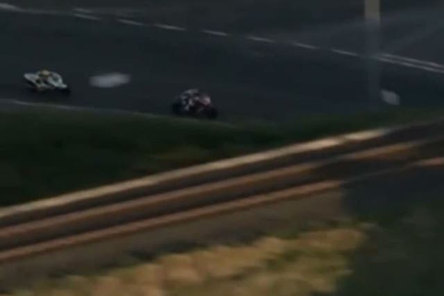 Ryan Farquhar leads Dan Cooper at the North West 200 seconds before they were involved in an accident