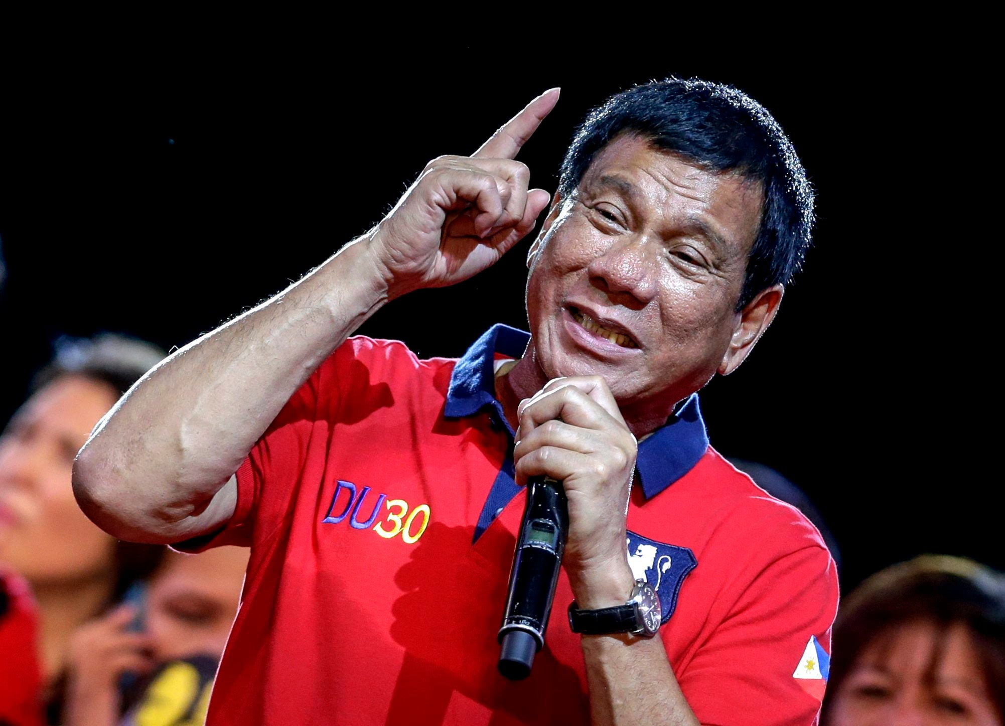 Philippine President-elect Rodrigo Duterte speaking to supporters during a rally in Manila