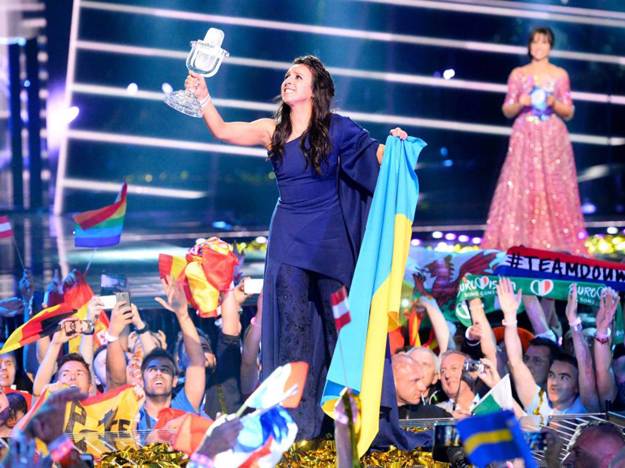 Jamala celebrates winning the Eurovision Song Contest for Ukraine after singing ‘1944’ in English