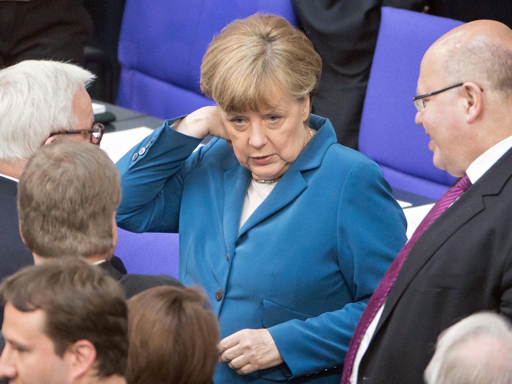 German Chancellor Angela Merkel (C) during a session of the German parliament Bundestag in Berlin, Germany, 13 May 2016
