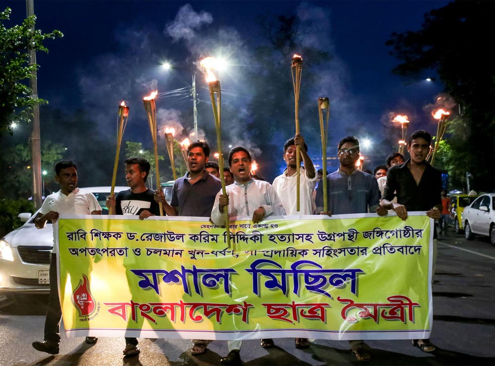 Bangladeshi students protests in the capital, Dhaka, over the series of murders 
