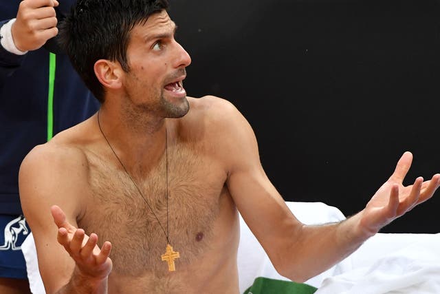 Novak Djokovic berates the umpire during his defeat to Andy Murray in the Rome Masters final