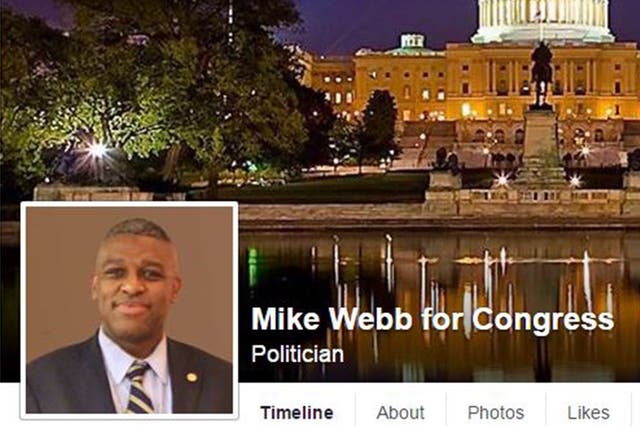 A screenshot of Mike Webb's Facebook page for his Congressional campaign