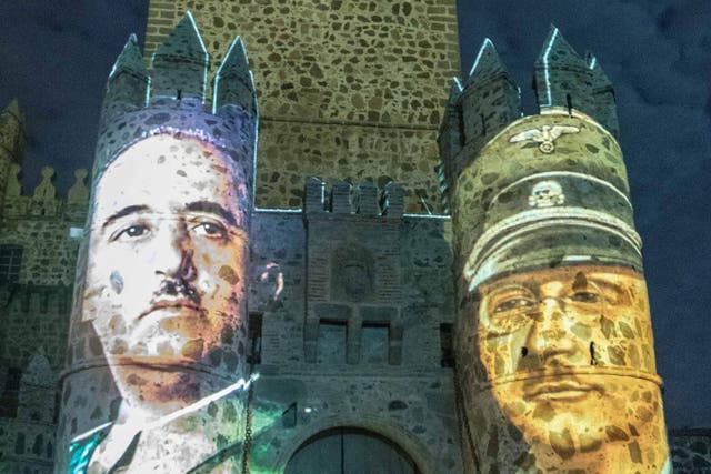 The two fascist figureheads were displayed on Spanish castle walls