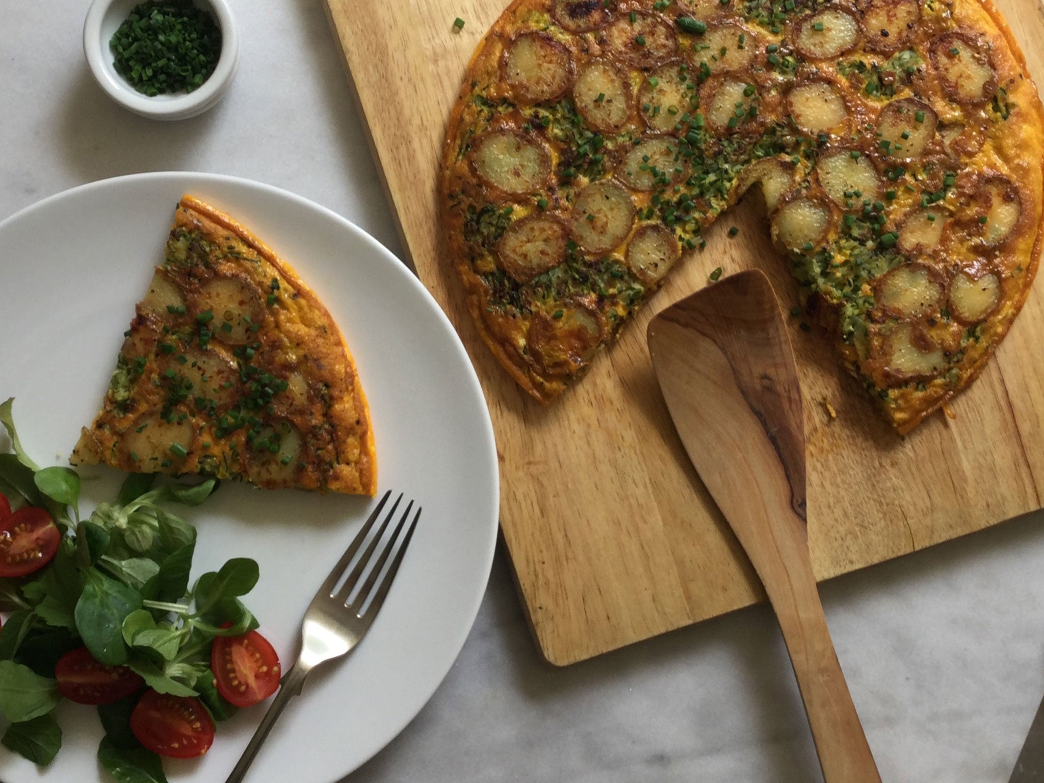 A frittata of three ingredients is the essence of simplicity