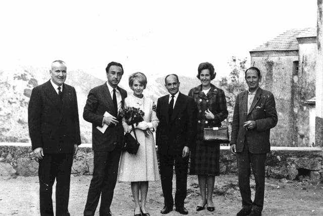 Jean Seberg and Romain Gary with a few witnesses on the day of their secret wedding in Corsica